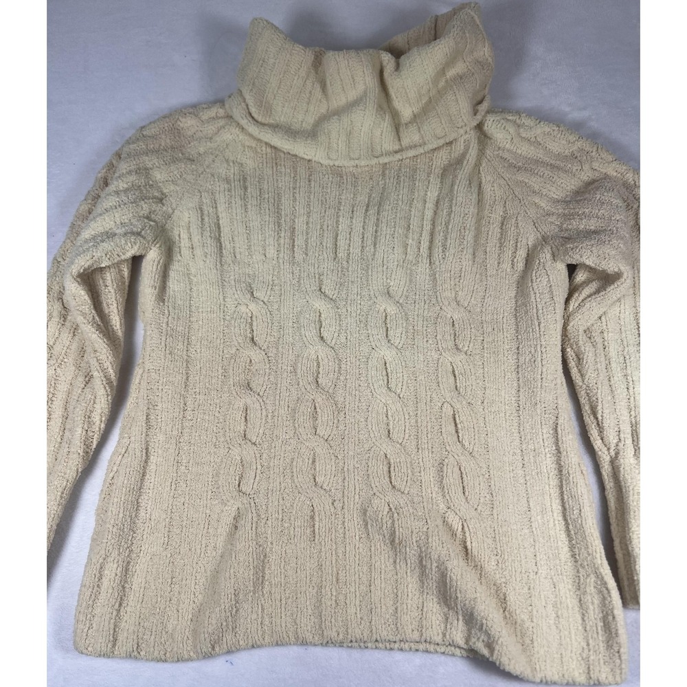Sahalie Sweater Womens Large Yellow Cable Knit Turtleneck Pullover Cozy Soft